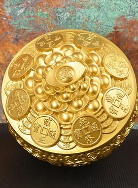 黄铜钱币聚宝盆大号金蟾铜盆家居玄关铜器送礼招财聚财乔迁摆件