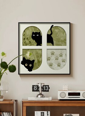 中古风猫咪客厅装饰画桌面摆件画