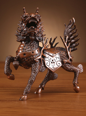 铜欣祥紫铜麒麟摆件家居装饰品家装客厅玄关摆设办公室工艺品摆件