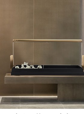 新中式金属样板房装饰品提篮托盘分格盒卧室收纳家居饰品软装摆件