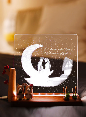 极速定制照片木制夜灯摆件新婚纪念生日礼物情人节纪念送新人闺蜜