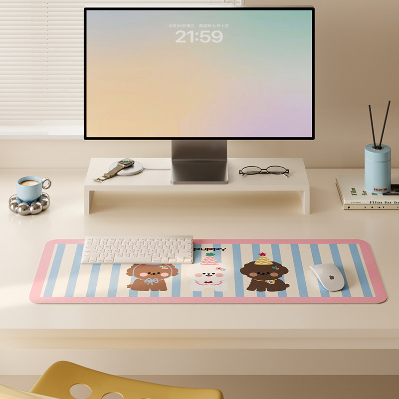 Hi皮小狗超大鼠标垫女生电脑工位桌垫游戏键盘垫防水防油家用桌布,淘宝优惠券,粉丝福利购,淘宝优惠卷