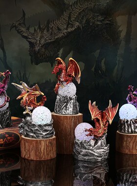 速发跨境新款欧龙圣式战斗龙熔岩树脂底座发光恐龙蛋圣节装饰品