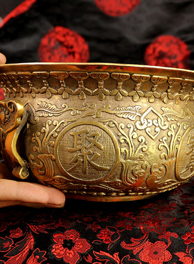 聚宝盆摆件纯铜家用铜盆客厅玄关卧室家居装饰品店铺公司开业乔迁