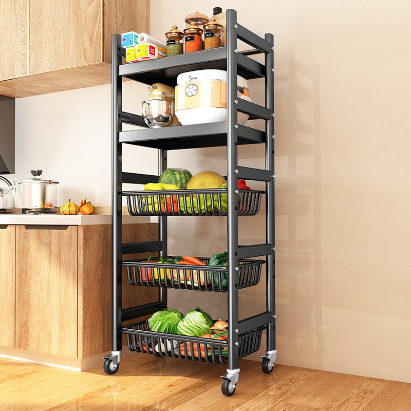 厨房菜篮a子置物架多层落地微波炉烤箱果蔬菜家用多功能推车收纳 - 图3