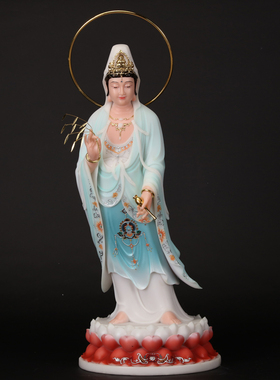 速发汉白玉石雕西方用圣神像阿弥陀佛站观菩佛像大势至音萨家三摆