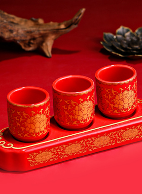 速发陶瓷供杯佛前供佛杯水佛水杯观音供杯家用三连贡杯莲花贡水杯