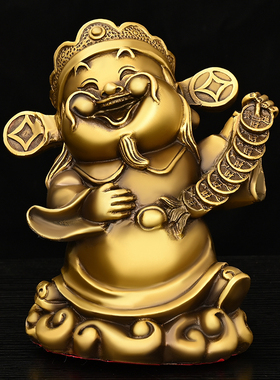 纯铜精品五猪摆件像五路财神家居办公室装饰黄铜站财神元宝福猪