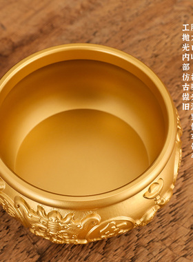 纯铜聚宝盆摆件招聚财黄铜米缸存钱罐店铺客厅家居工艺品前台礼品
