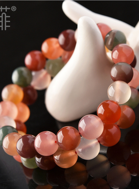 速发盐源玛瑙手链色七彩盐源玛瑙珠子散珠子单圈水晶手串男