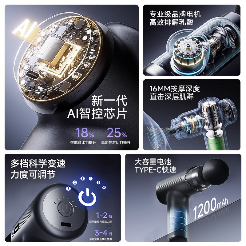 特步筋膜枪女生多功能静音按摩枪男女mini迷你颈膜按摩器肌肉放松,淘宝优惠券,粉丝福利购,淘宝优惠卷