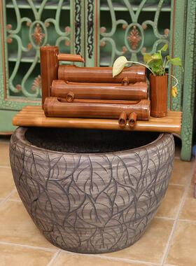 竹子流水器石槽鱼缸鱼盆过u滤器 水景喷泉风水轮客厅摆件加湿增氧