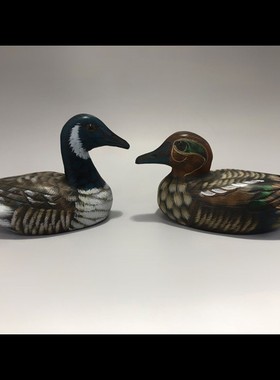 木鸭子玩具创意客厅装饰品木制鸭子摆件一对姻缘卧室手工鸭子摆设