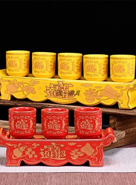 佛堂供酒杯敬h酒杯三供杯三连杯财神杯陶瓷家用佛台净水杯土地祖