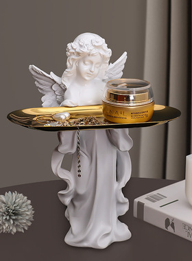 入户进门轻奢钥匙收m纳摆件化妆品欧式天使托盘玄关梳妆台小装饰