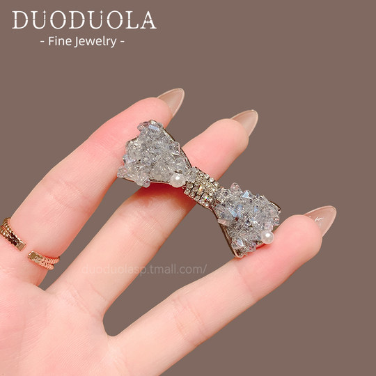 Korean exquisite heavy industry light luxury crystal bow hair clip high-end broken hair finishing bangs clip side clip hair clip card