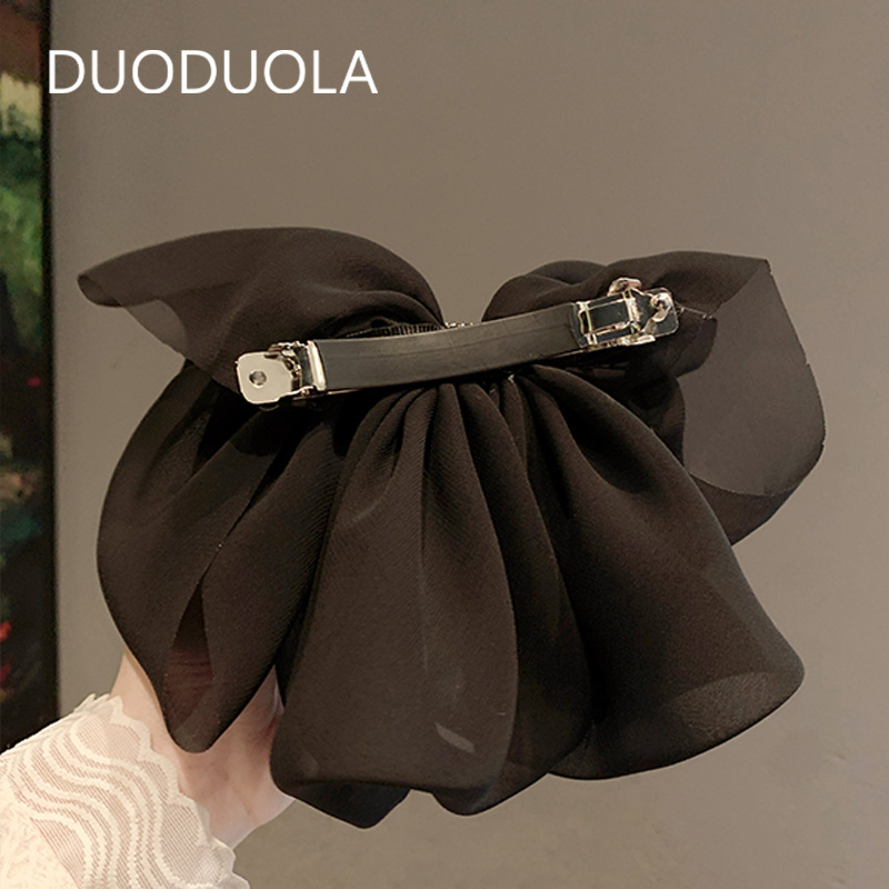 发饰2025新款气质发卡黑色闪钻高级感大号蝴蝶结发夹时尚弹簧夹女 - 图3