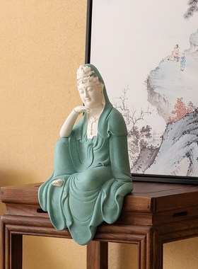 速发德奉陶瓷水月自在观音菩萨佛供像化客厅茶室禅意新中式家用工