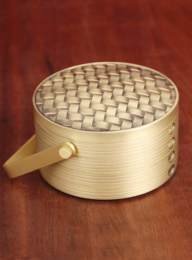 黄铜蒸笼摆件蒸蒸日上收纳盒茶叶罐干果盒客厅装饰品开业乔迁礼品