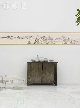 定做床新中式客厅山水水沙发背景墙墨窄长条挂画头茶楼书房餐厅装