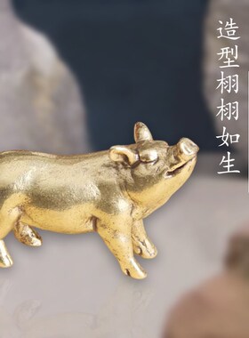 速发实心纯黄铜生肖猪办公室桌面十二摆件精雕装饰生肖猪摆饰复古