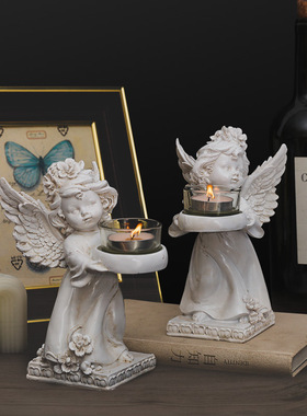北欧纯白翅膀祈祷天使香薰烛台客厅餐厅婚礼浪漫情侣气氛装饰摆件