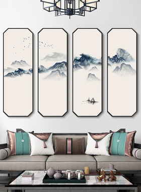 八边形禅意水墨画新中式客厅装饰画沙发背景墙靠山挂画茶室画