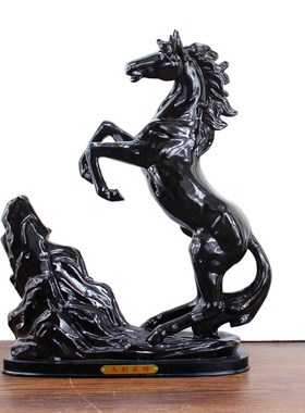 速发黑色陶瓷马摆件业号马到成功简约办公室家居司设公摆送礼开大