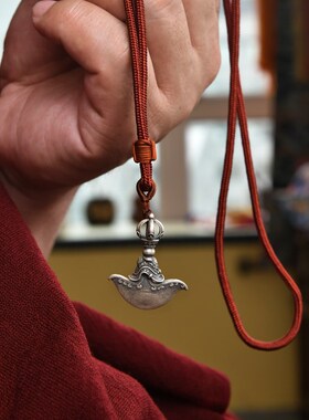 s925纯银罗喉钺刀镀金藏传密宗做旧吊坠饰品星月菩提挂坠文玩配饰