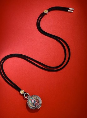 S925纯银镀金唐卡莲花生大士唐卡莲花大师佛像嘎乌盒吊坠手工绘制