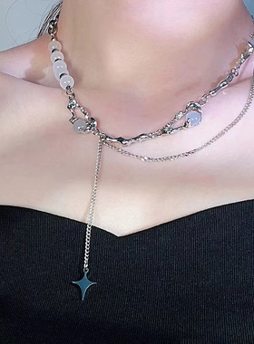 极速Opal Mosaic tassel chain star awn pendant clavicle neckl