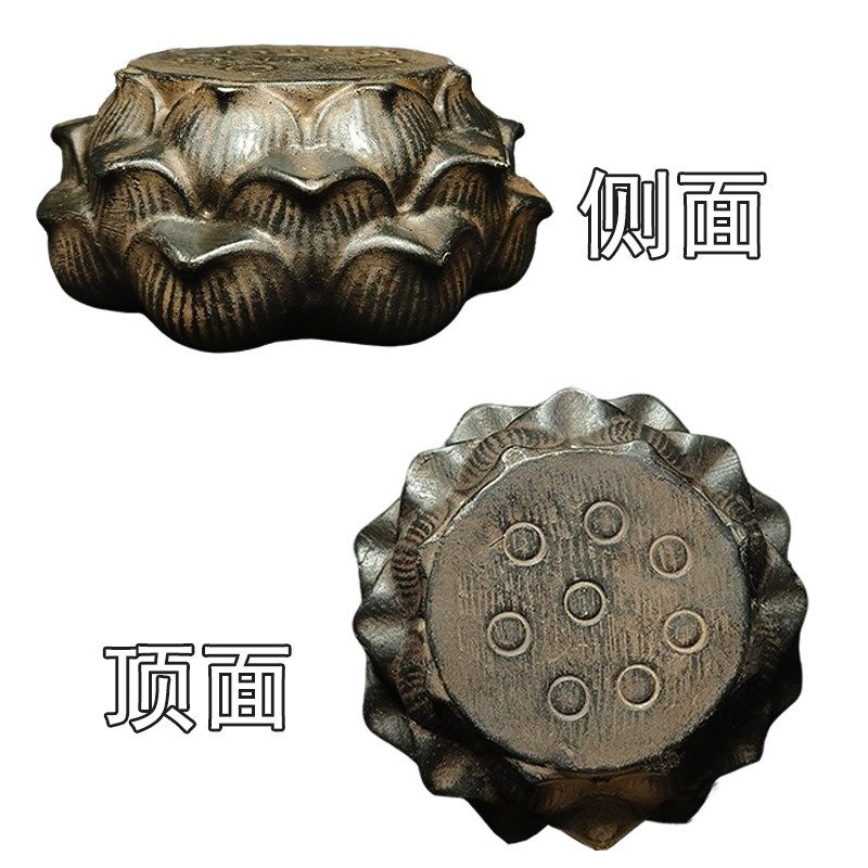 中式桌面茶宠茶台摆件龙柱莲花底座鱼缸沉水造景书房高端工艺品