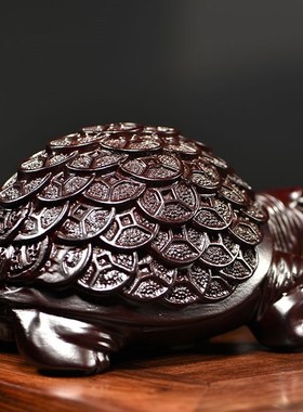 速发木雕金钱龟摆件物件寿礼送礼长辈实用工面办公室客厅装饰桌艺