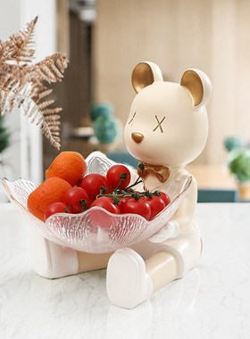 速发奶油风熊入户玄关收纳摆件零食托盘视厅电客装柜饰品