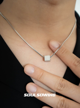 项链男款钛钢小方块小众设计高级感个性简约锁骨链潮流百搭吊坠链