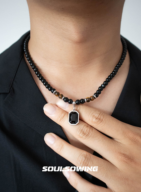 项链男款猫眼石虎眼石项链小众设计高级感潮流痞帅国风简约百搭链