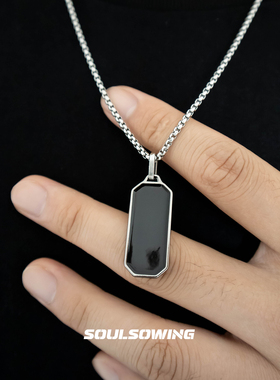 项链男款钛钢黑色长条项链小众设计高级感潮流痞帅毛衣链吊坠简约