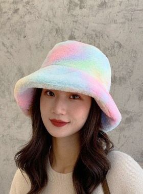 New Fashion Rainbow Tie-Dye Bucket Hats Soft Warm Fishing Ca