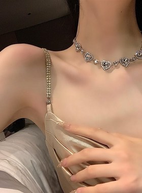 极速锆石爱心满钻项链女夏项圈轻奢小众设计高级感桃心锁骨链颈链