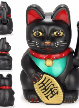 .Black 5inch / 12.5cm Feng Shui Beckoning Cat Wealth Fortune