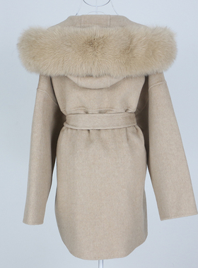 OFTBUY 2021 New Oversize Loose Cashmere Wool Blends Real Fur