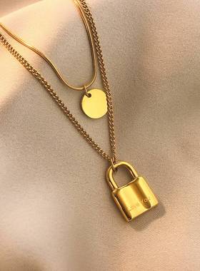 Titanium steel double-layer chain lock pendant temperament n