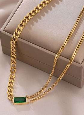 Retro high-quality titanium steel 18K gold emerald necklace
