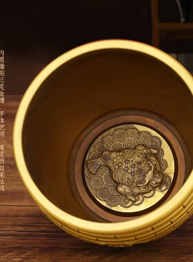 好货黄铜米缸聚财缸百福缸摆件聚宝盆全黄铜缸铜福缸加盖缸百福桶