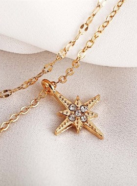 Star inlaid diamond pendant necklace retro simple clavicle