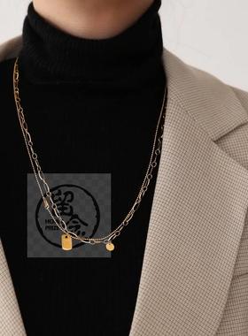 -New 18K gold titanium steel queen head square necklace high