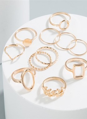 Vintage Gold Geometric Hollow Metal Knuckle Ring Set For Wom