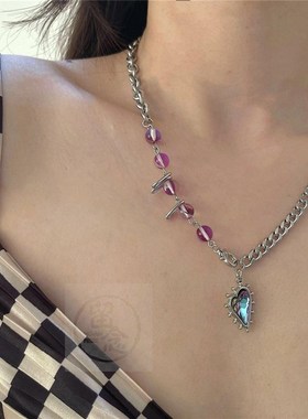 -Titanium steel chain stitching chain purple love necklace i