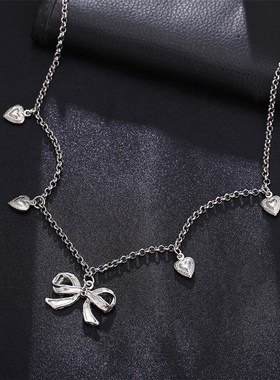 Bow necklace heart letter pendant chain necklace lady项链
