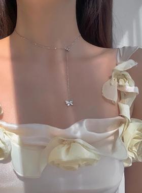 925银抽拉可调节贝壳蝴蝶银项链女小众设计感气质流苏轻奢锁骨链